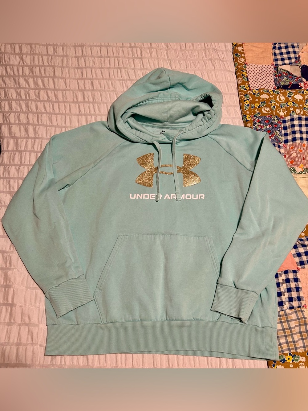 Under Armour Mint Teal Hoodie with Gold Logo